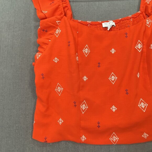 Sofia Vergara Womens Red Sleeveless Ruffle Top XXL 100% Polyester Smocking Back - Picture 6 of 10